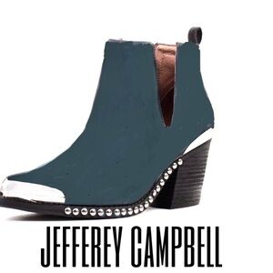 Jeffrey Campbell Women's Dark Green Ankle Boots with Silver Accents